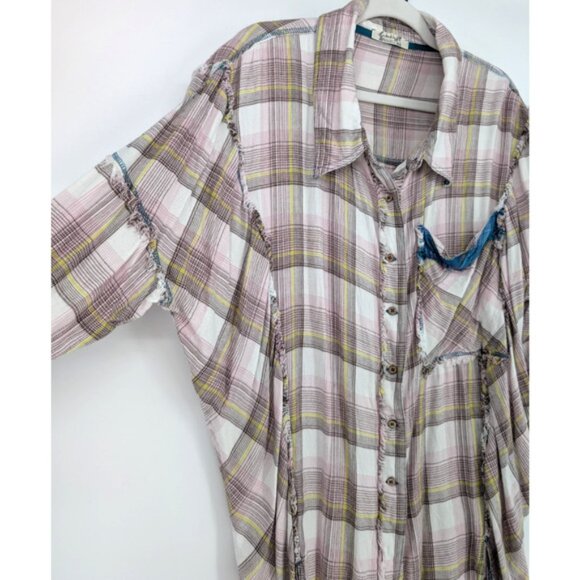 Intimately‎ Free People Fallin For Flannel Plaid Lounge Grunge Boho Shirt XS - Picture 4 of 10